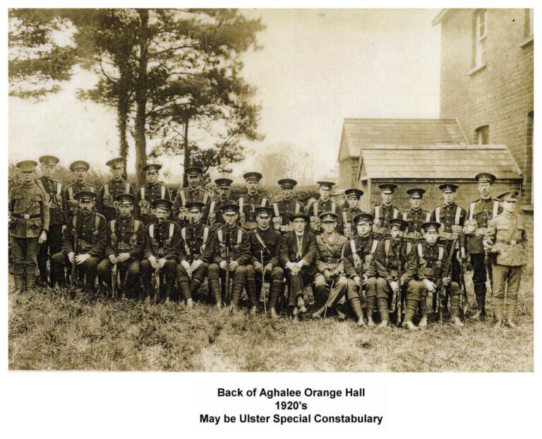 Back of Aghalee Orange Hall, 1920's, maybe Ulster Special Constabulary